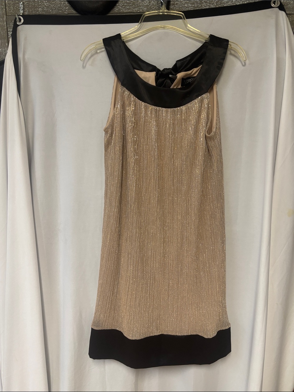 Enfocus Studio Gold Metallic Mini Dress with Black Trim